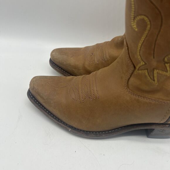 Old West Boots Boys 13 Tan Cowboy Western Embroidered Pullon - Picture 5 of 10